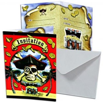 Einladungskarte Piratengeburtstag, 6 Einladungen mit Umschlägen