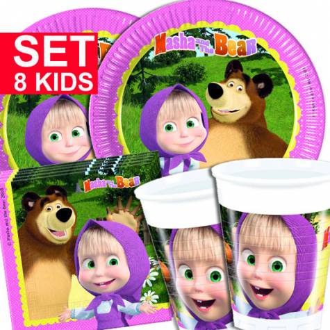 Masha und der Bär Kindergeburtstag Party Set mit 36 Teilen für 8 Kids